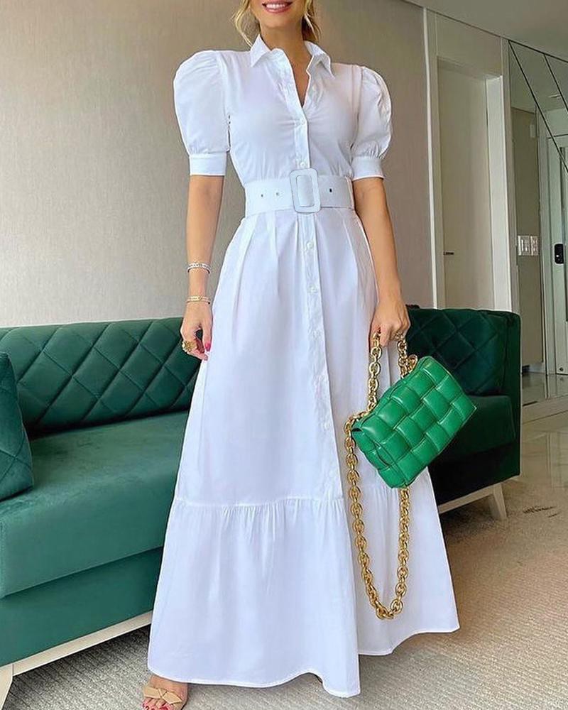 Summer New High-waist Temperament Solid Color Mid-length Skirt Slim Dress With Belt