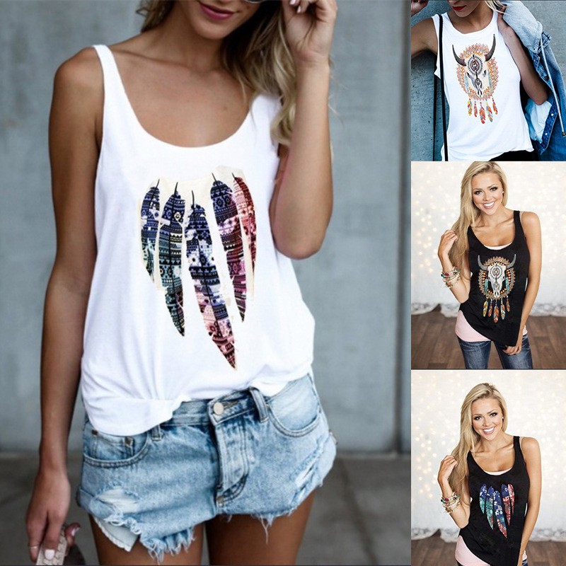 Summer New Strap Sleeveless Round Neck Printed Vest Female