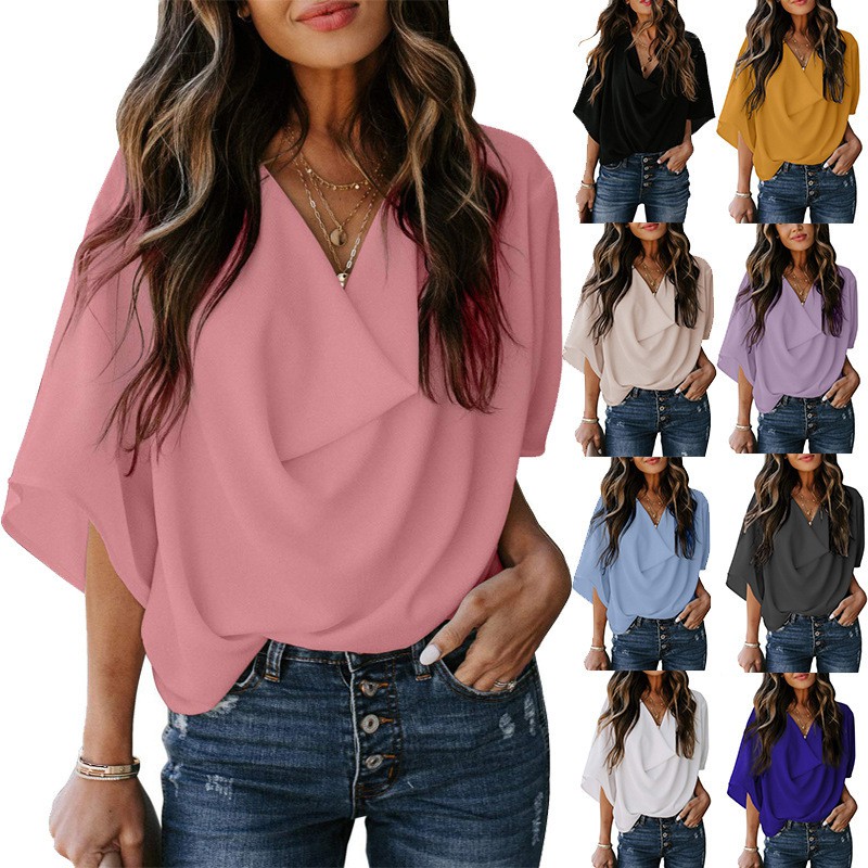 new-chiffon-shirt-loose-v-neck-casual-top