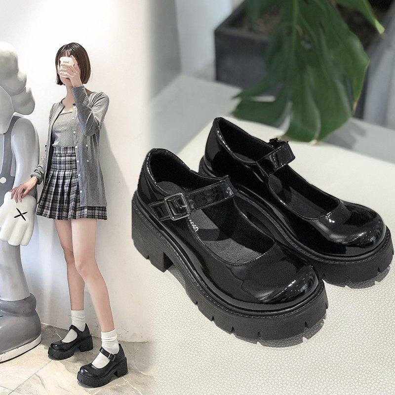 2023 Summer Large Size New Mary Jane Women's Shoes Thick Heel Thick Bottom Jk Uniform Single Shoes High Heels Female Retro English