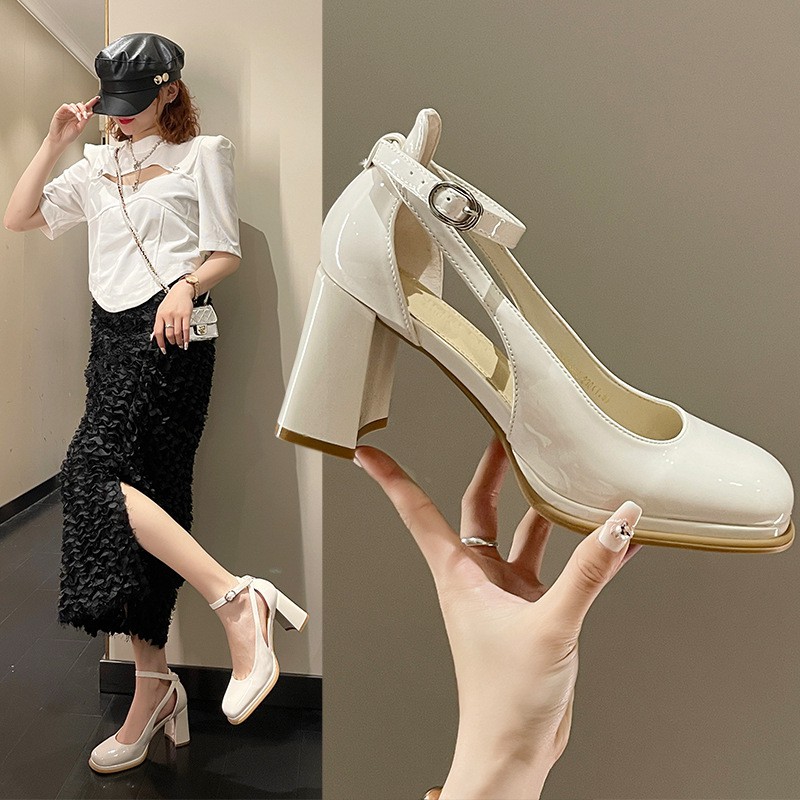 High Heels Women's Mary Jane Shoes 2023 Summer Women's Shoes New Fairy Style One Word Buckle Shallow Mouth Thick Heel Single Shoes Women