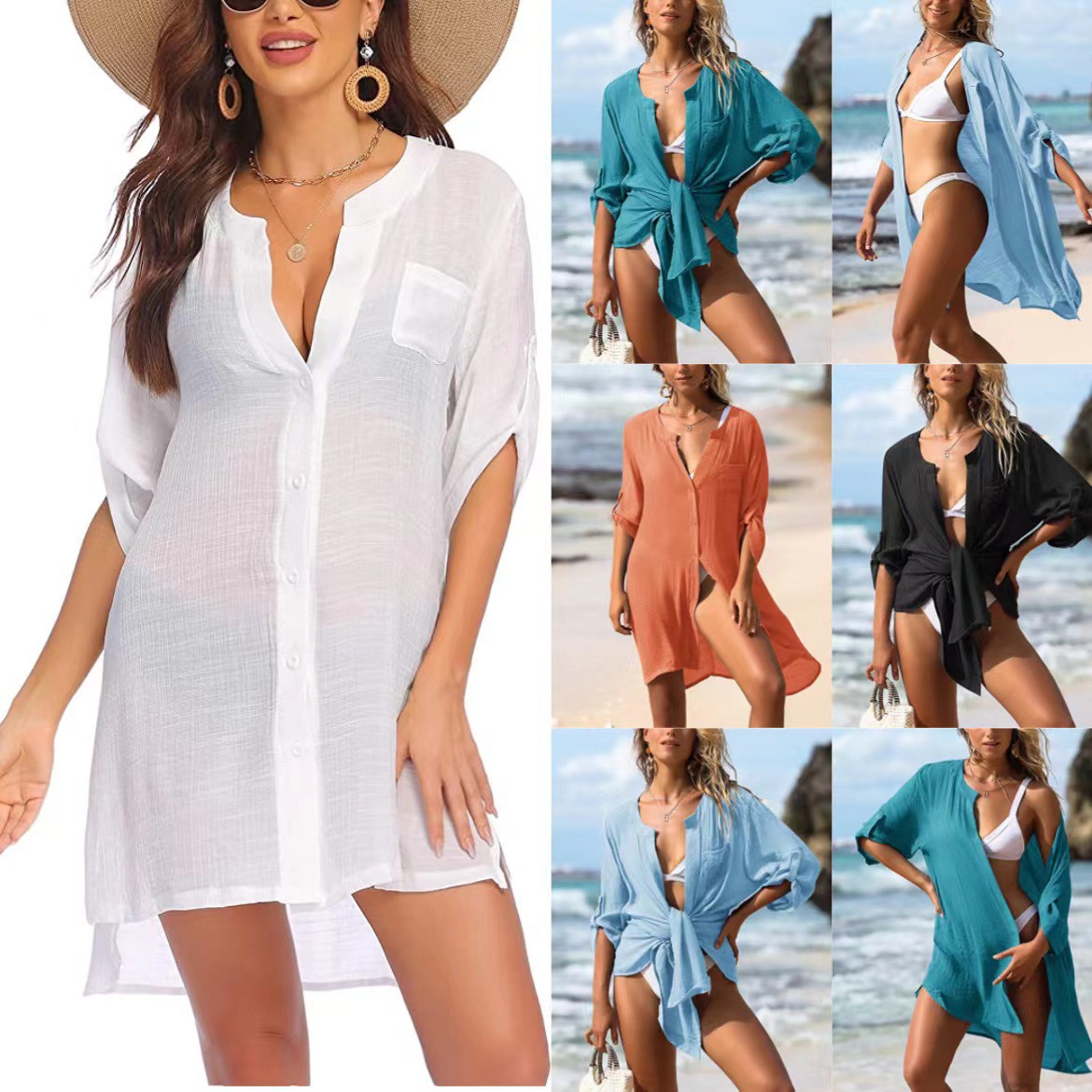 Summer New Cardigan Shirt Dress European And American Mini Skirt Sunscreen Beach Shirt Women