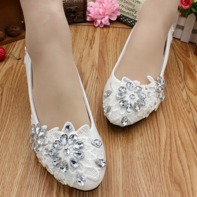 Large Size Low-heeled Women's Shoes Bride Wedding Dress Shoes Flat Bottom Soft Surface
