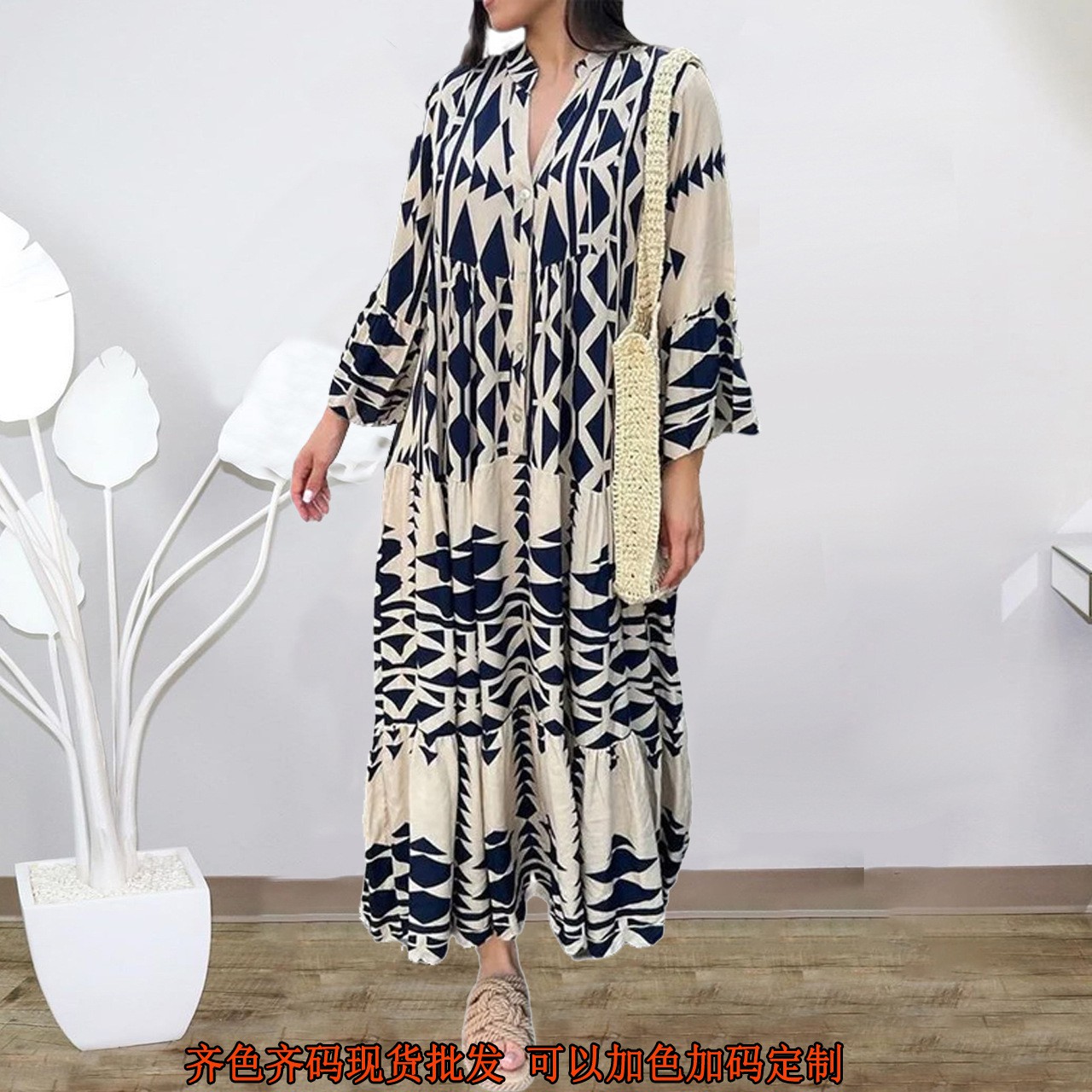 Autumn And Winter New Printed Shirt Skirt Bohemian Dress