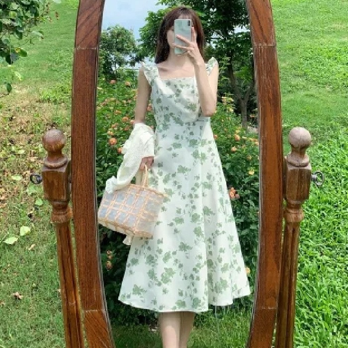 Women&amp;#039;s  Floral Dress Summer Neck Waist Slimming