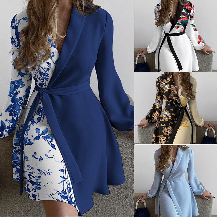 Wish Amazon 2022 Autumn And Winter Hot Sale New European And American Lapel Simple Fashion Temperament Slim Women's Dress