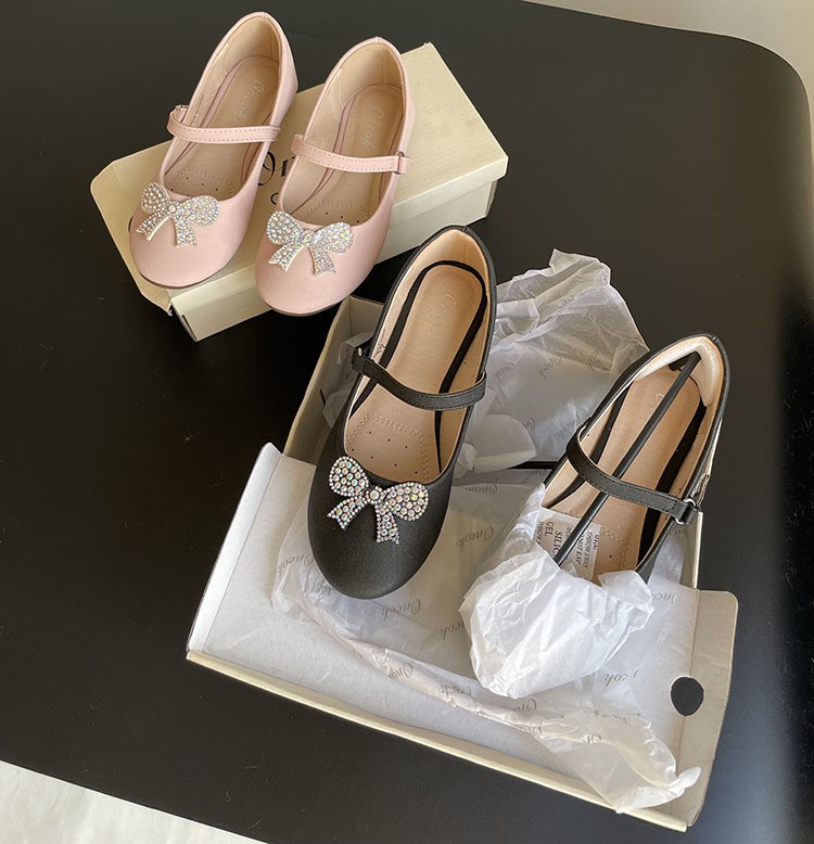 New Bowknot Princess Shoes Flat Bottom Shallow Mouth Elastic Children's Shoes