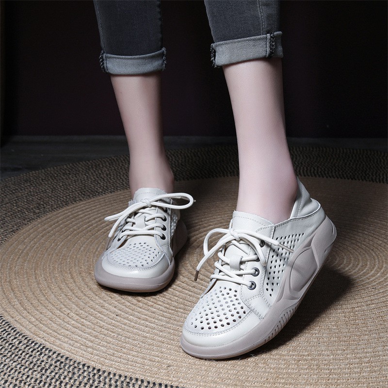 Sports And Leisure Leather Single Shoes Hollow Strap Sandals With Solid Color Women's Shoes One Shoe Two Wear